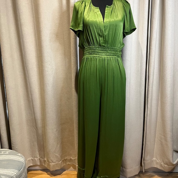 Free People Green Satin Wide Leg Jumpsuit Size S - Picture 5 of 16
